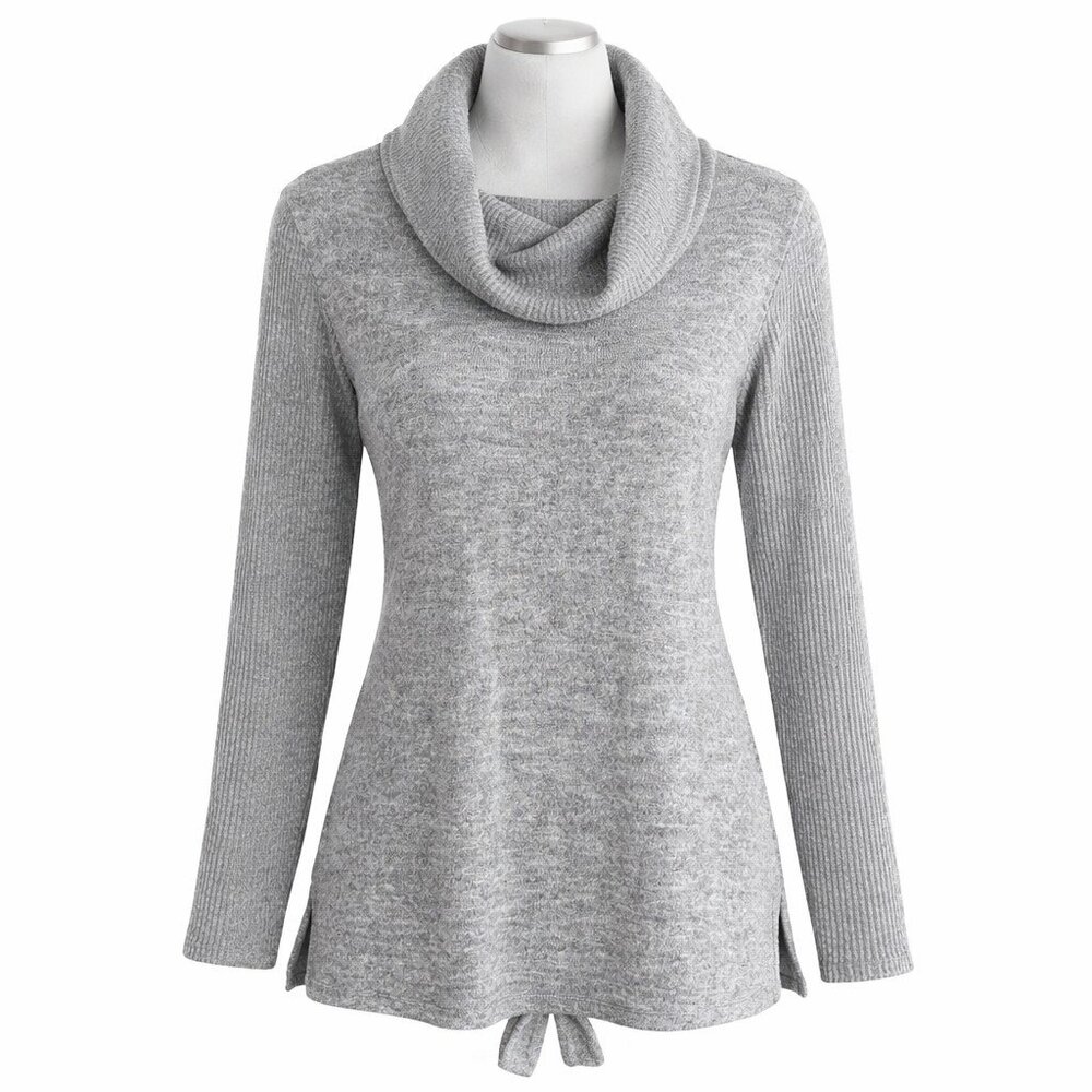 Parallel Skies‎ Cowl Neck Sweater Tie Back Heather Gray Knit Women XL
